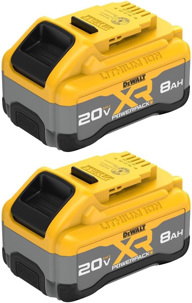 DEWALT 20V MAX XR 8Ah POWERPACK Lithium Ion Battery, 2-Pack Authentic DEWALT Batteries (DCB2108-2)