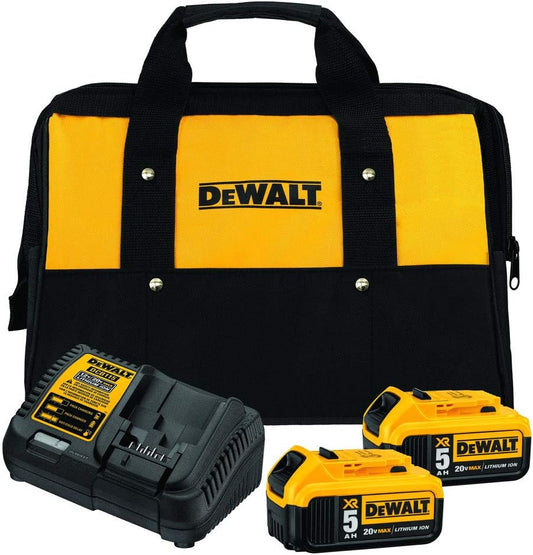 DEWALT 20V MAX Battery Charging Kit, Includes Charger and 2 Batteries, 5Ah, Includes Small Storage Bag (DCB205-2CK) - Pro Grade Tools