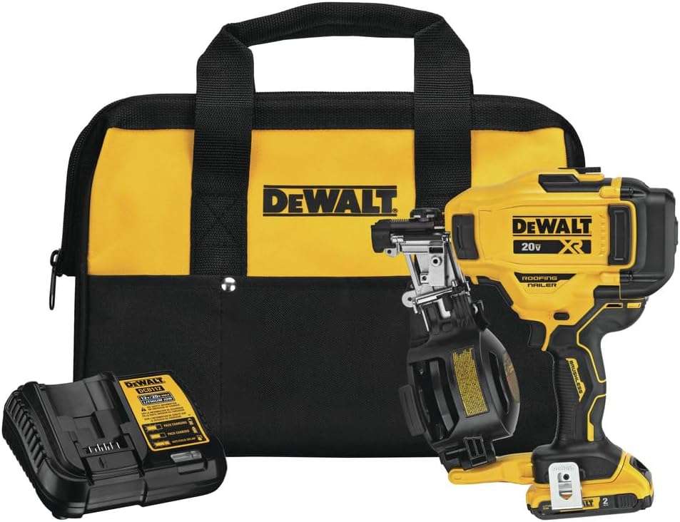 DeWALT DCN45RND1 20V 15 Degrees Lithium-Ion Cordless Coil Roofing Nailer Kit - Pro Grade Tools