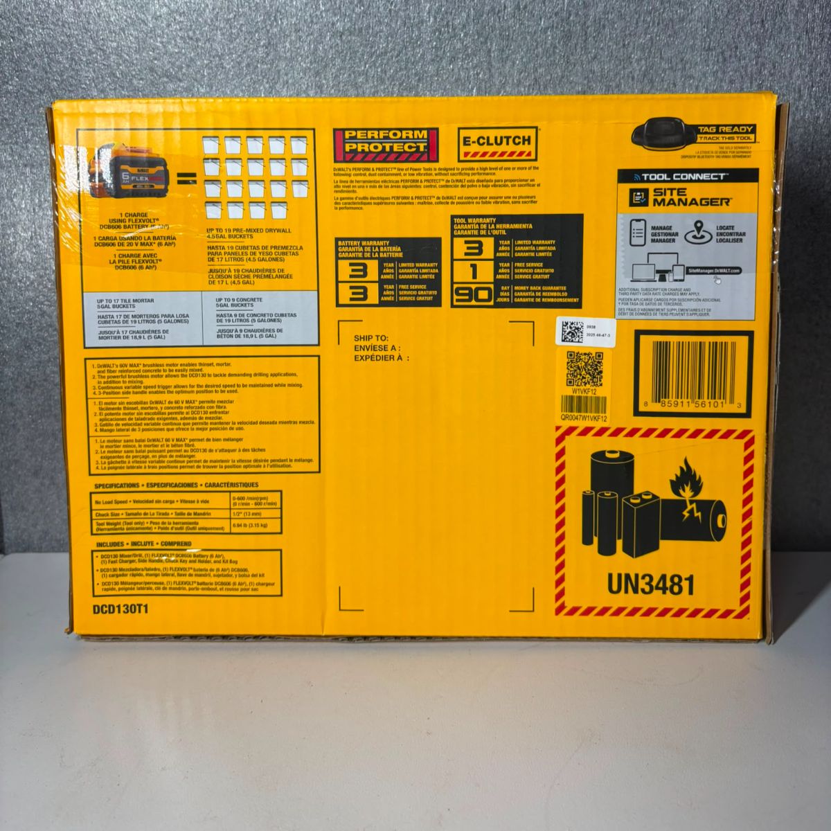 DEWALT FLEXVOLT 60V MAX* Cordless Drill For Concrete Mixing, E-Clutch System (DCD130T1) - Pro Grade Tools