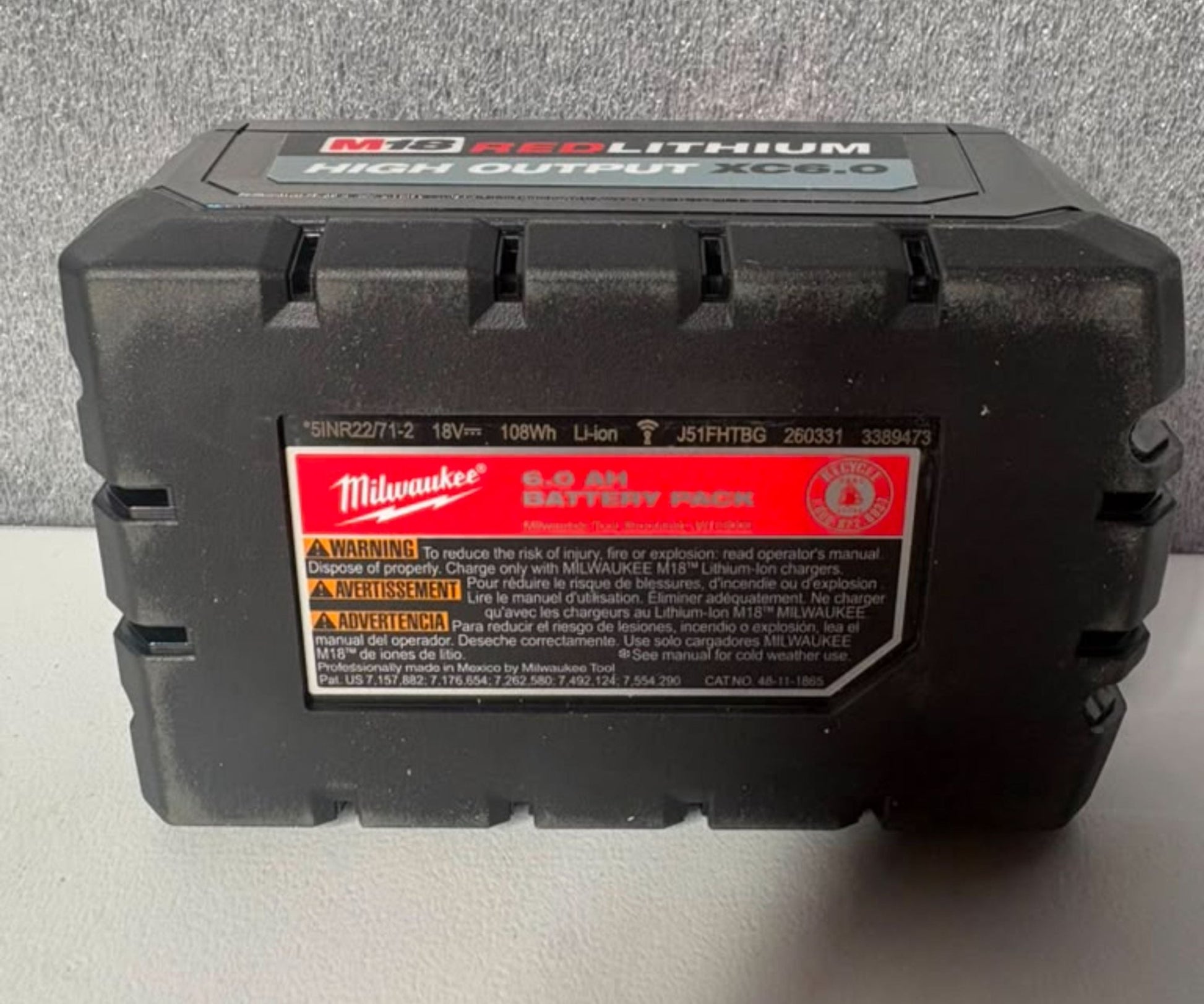 Milwaukee M18 REDLITHIUM HIGH OUTPUT XC 6.0Ah Battery (48-11-1865) - Pro Grade Tools